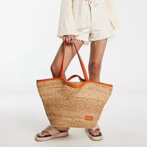 NWT & Other Stories Leather Trimmed Straw Tote